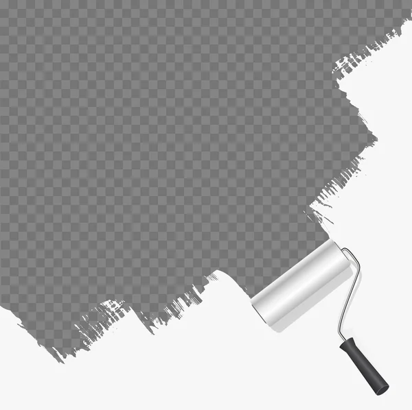 Pintura de pincel de rodillos blanco sobre fondo transparente. vector — Vector de stock