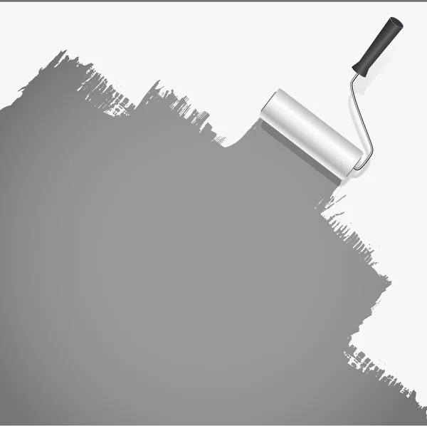 Pintura de pincel de rodillos blanco sobre fondo gris. vector illustr — Vector de stock