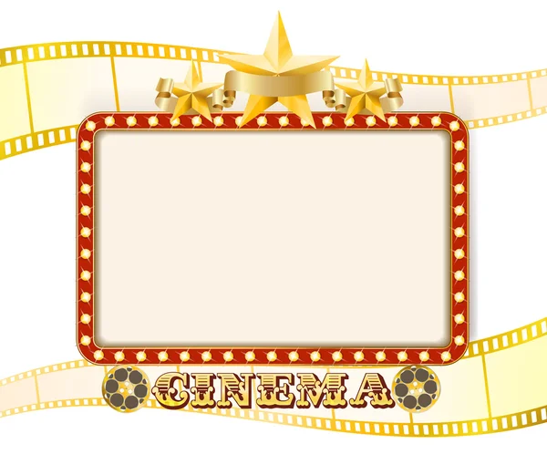 Retro cinema sign banner with lights, stars, film strips and rol — Stock Vector