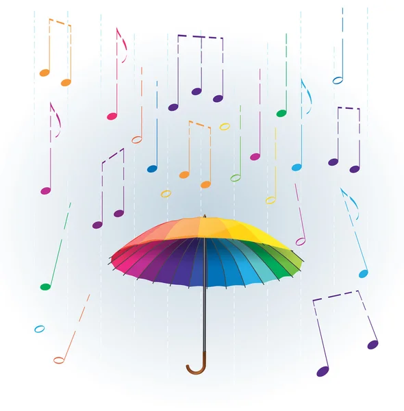 Paraguas colorido arco iris con estilizado como la lluvia cayendo música — Vector de stock