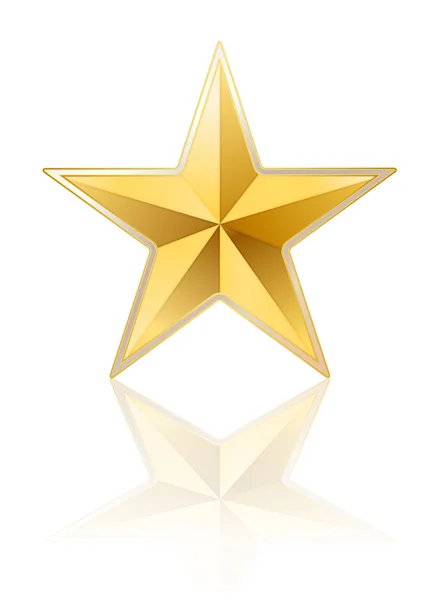 Estrella metálica dorada con marco de plata en blanco — Vector de stock