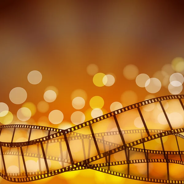 Kinohintergrund mit Filmstreifen und Lichtstrahlen. Vektorunlust — Stockvektor