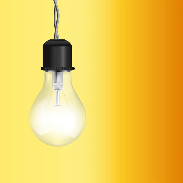 Light bulb lighting on yellow background — Stock Vector