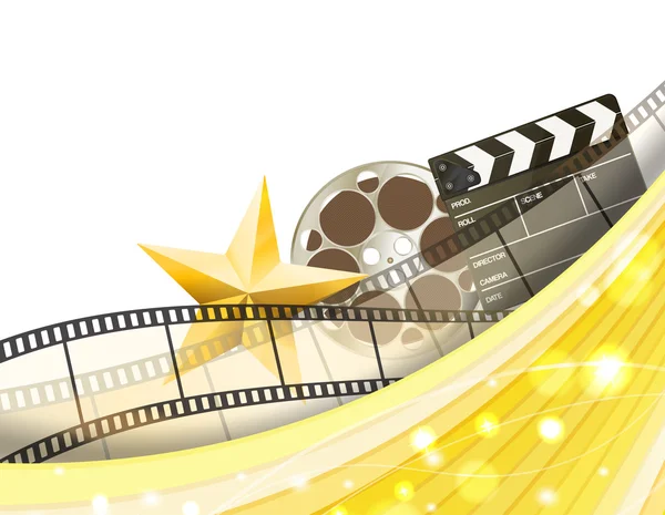 Cinema background with retro filmstrip, clapper and star isolate — Stock Vector
