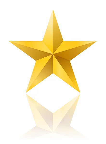 Golden star shape isolated on white with reflection. vector illu — Stock Vector