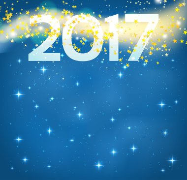 mutlu yeni yıl çizim 2017 numaraları ve bulanık açık mavi renkli akan yıldızlardan soyut