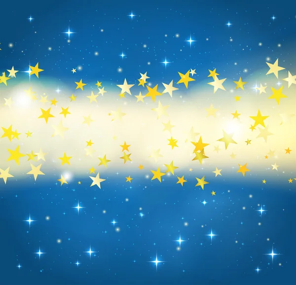 Fundo céu noturno com luz e estrelas douradas fluindo. vetor — Vetor de Stock