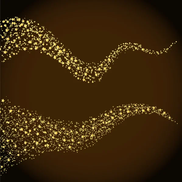Золотые звезды, золотой след пыли и блеск, текущий над коричневым. ve — стоковый вектор