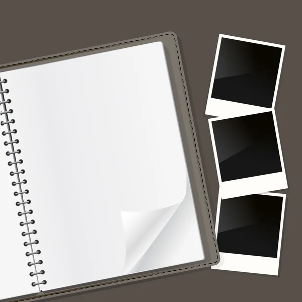 Foto frames samenstelling op notitieblok openen met spiraal. vector — Stockvector