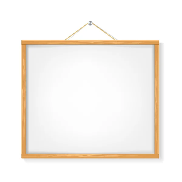 Witte lacard met houten frame opgehangen op wit. vector — Stockvector