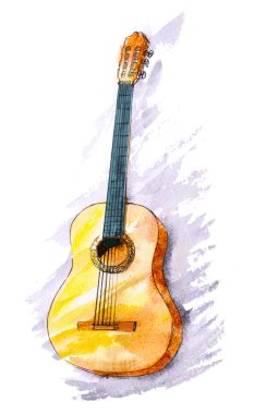 suluboya el klasik gitar boyalı. şık fırçalanmış illust
