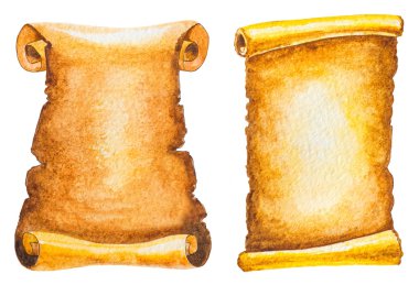 eski belgeler üzerinde beyaz izole kümesi. Sulu Boya illustratio