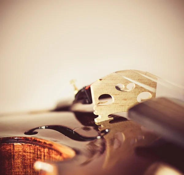 Fundo musical com violino ponte close-up — Fotografia de Stock