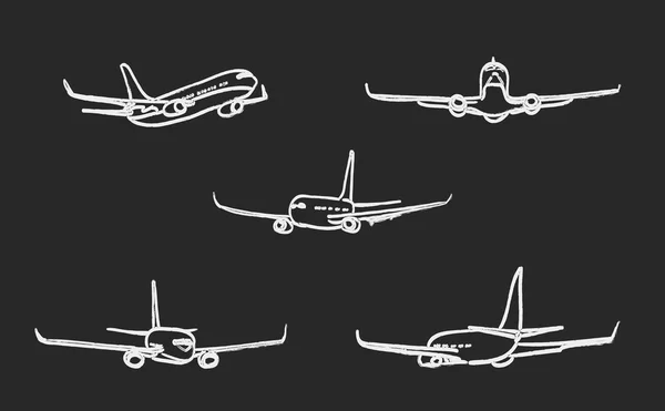Set of outline chalk airplanes for Your design. vector illustrat — 图库矢量图片