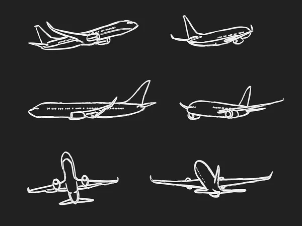 Set of outline chalk airplanes for Your design. aviation theme v — Stock Vector