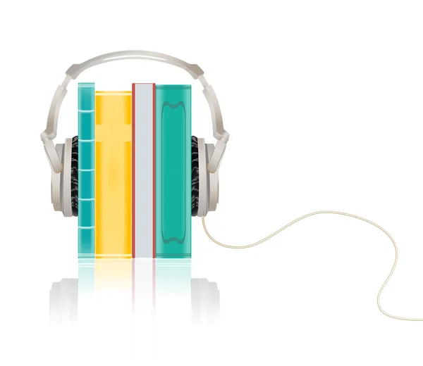 Image concept audio avec écouteurs et livres. vecteur illustra — Image vectorielle