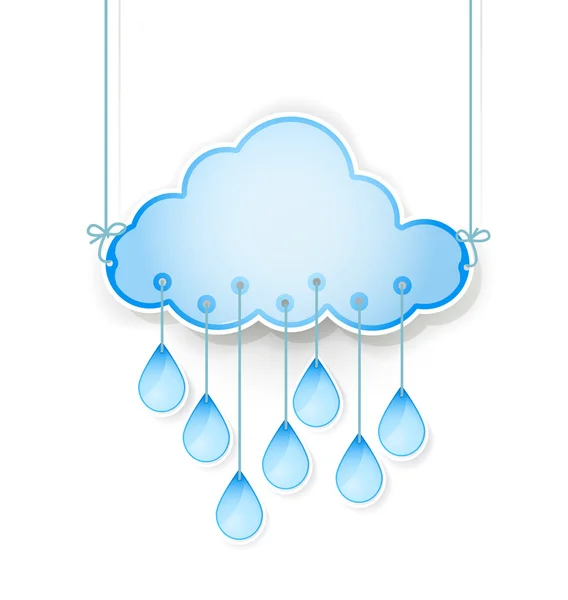 Nuvola blu con gocce di pioggia appese sul bianco. illustrazione vettoriale — Vettoriale Stock