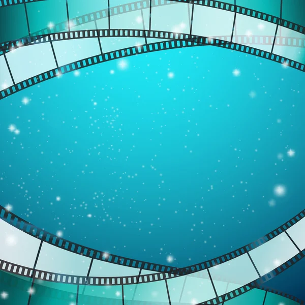 青い背景の上にフレームとしてフィルムストリップを持つ映画の背景 — ストックベクタ
