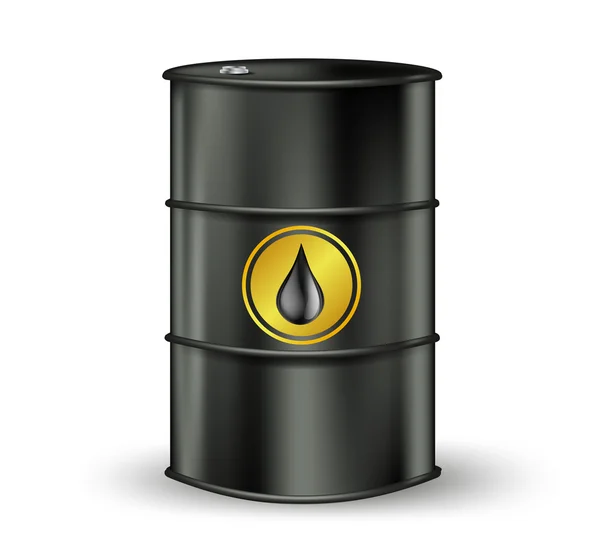 Schwarzes Ölfass mit Benzin-Tropfen-Zeichen. Vektorillustration — Stockvektor