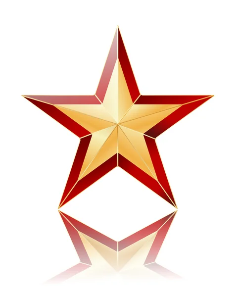Goud met rode ster op wit met reflectie. vector illustratie — Stockvector