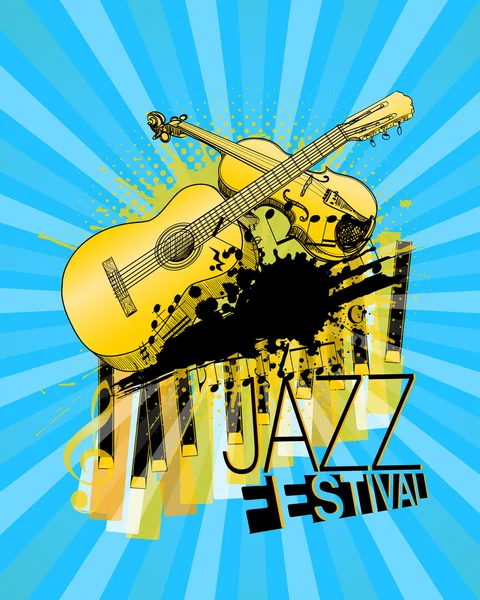 Affiche du festival de violon, guitare et piano jazz. vecteur illustrati — Image vectorielle