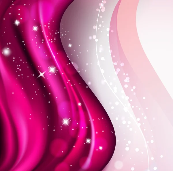 Wavy silky purple background with sparkling particles. vector — Stock Vector