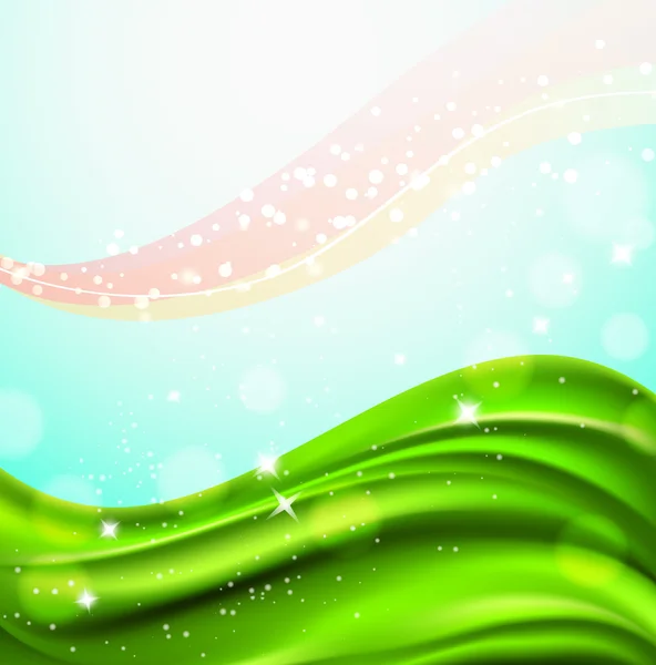 Abstract background with wavy green field and sparkling light pa — Stock Vector