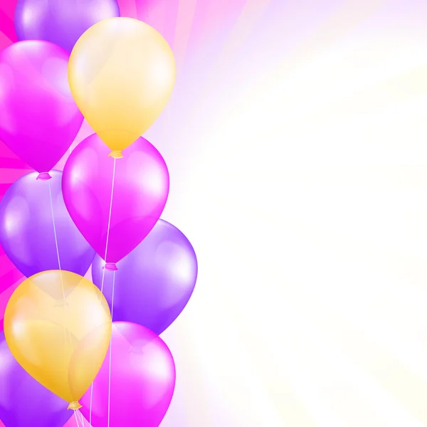 Fondo con globos de color rosa brillante y amarillo como un borde. vec — Vector de stock