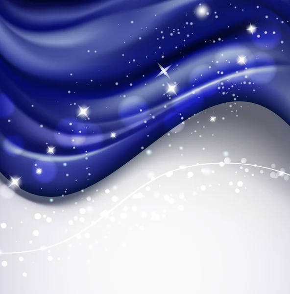 Wavy silky blue background with sparkling particles. vector — Stock Vector