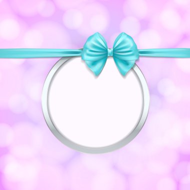 Gümüş çerçeve mavi şerit yay dekorasyonu ile yuvarlak. vektör illus