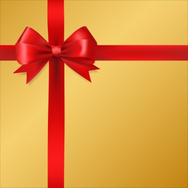 altın arka plan üzerinde kırmızı ipeksi yay şerit. tatil hediye sembolü 