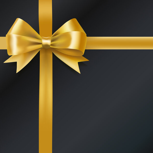 golden bow ribbon on black. decorative design element. vector