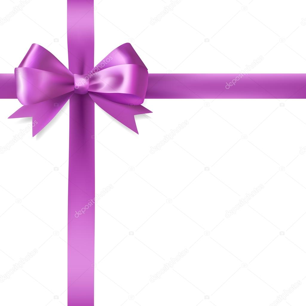Purple ribbon bow border on white background. vector design elem