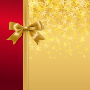 Altın yay ve şerit yıldızlı tatil arka plan üzerinde. vektör 