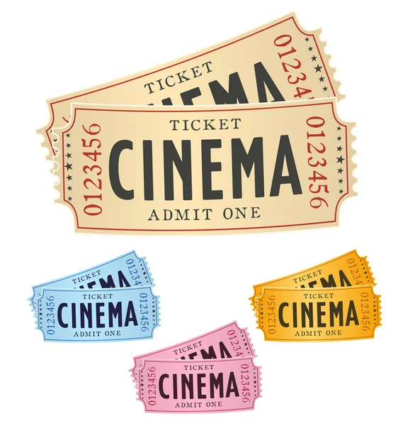 Пара квитків в кіно ізольовані на білому з кольоровими варіаціями — стоковий вектор
