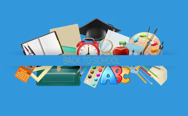 School items achtergrond, onderwijs werkplek accessoires. vector — Stockvector