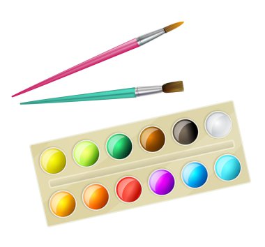 Sulu Boya paintbox ve çocuklar için fırçalar. vektör illustratio