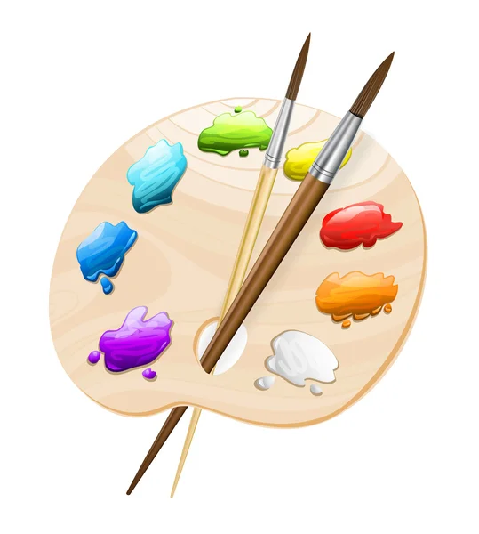 Paleta de arte con pinceles en blanco. símbolo de herramientas de pintura. vector — Vector de stock