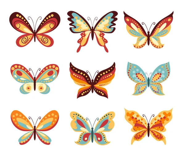 Set Vector Cartoon Butterflies White Various Shapes Wings Butterfly Decoration — Stock Vector