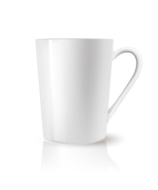 Gerçekçi çay ya da beyaz arka planda beyaz kahve fincanı. vektör illüstrasyonu