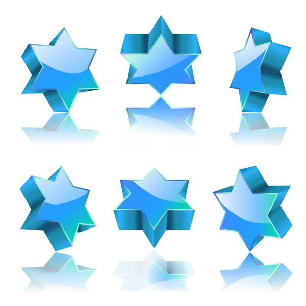 Hexagonal Star David Glossy Blue Color Reflections White Vector Illustration — Stock Vector