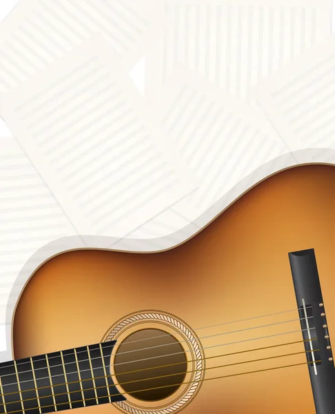 Fond Musical Avec Guitare Acoustique Feuilles Papier Vierges — Image vectorielle