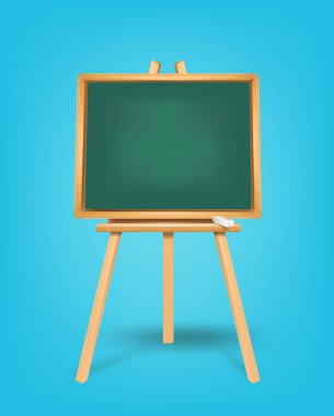 Mavi arka planda tebeşir ve yeşil karatahta. Vektör illüstrasyonu