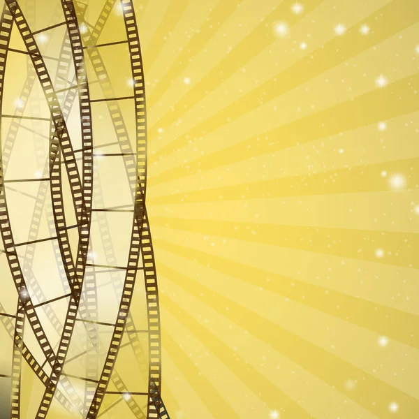 Filmstreifen Hintergrund Mit Goldenen Strahlen Und Glitzernden Partikeln Vektorillustration — Stockvektor