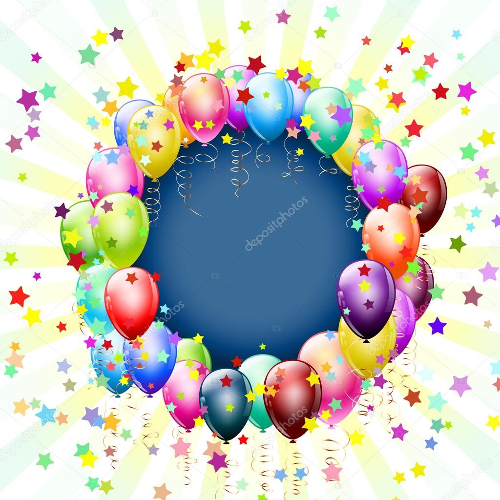 frame with balloons and stars background