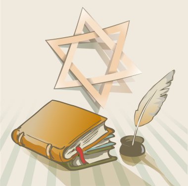 old books a feather and star of David clipart