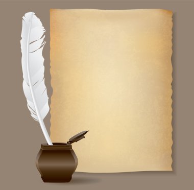 feather pen and old papirus  clipart