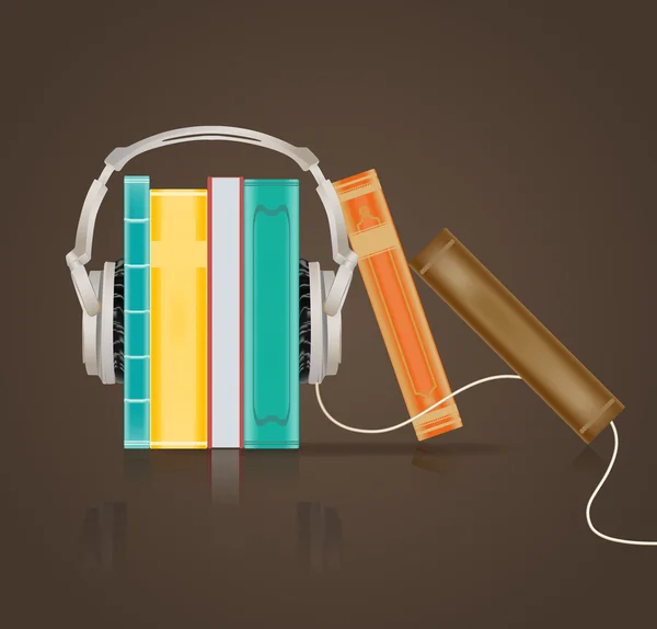 Concept audiolibri con cuffie marroni — Vettoriale Stock