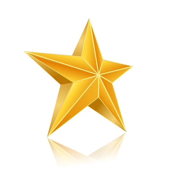 Golden five corner star on white background — Stock Vector