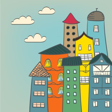 Retro çizim arka plan olarak evler